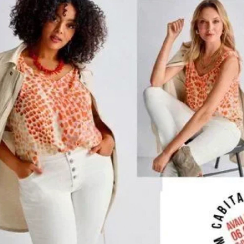 Hard To Find CAbi Rotation Tank Style 8029 Orange White Blouse Career Top Small